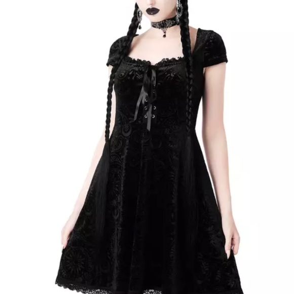 Killstar Dresses & Skirts - KILLSTAR dress women size Small black floral velvet Belladonna BaBe party Goth